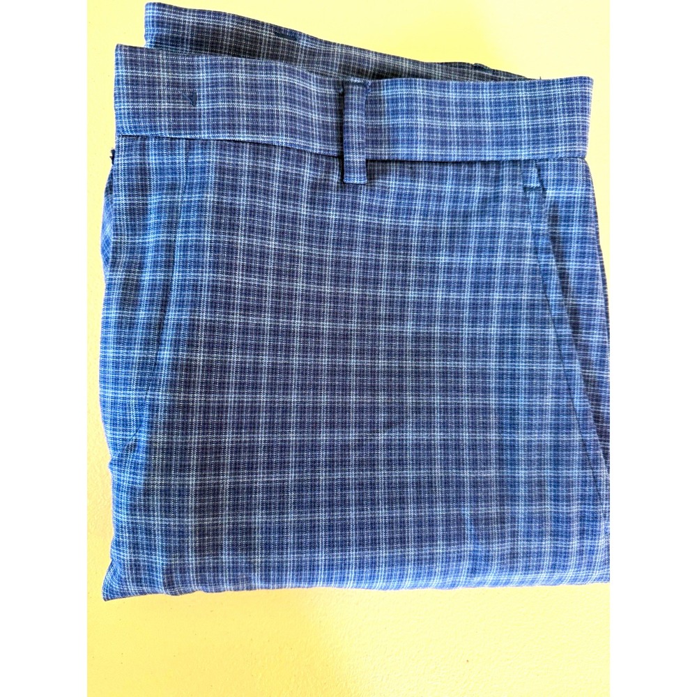 Tommy Hilfiger Mens 32x30 Blue Plaid Slim Tapered Flat Front Stretch Dress Pants